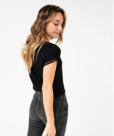 tee-shirt a manches courtes et col v en dentelle coupe loose femme noir standard t-shirts manches courtesE634301_3