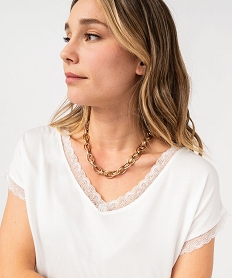 tee-shirt a manches courtes et col v en dentelle coupe loose femme blanc chine t-shirts manches courtesE634401_2