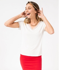 tee-shirt a manches courtes et col v en dentelle coupe loose femme blanc chine t-shirts manches courtesE634401_4