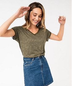 tee-shirt a manches ultra courtes et col v en dentelle femme vert t-shirts manches courtesE634601_1