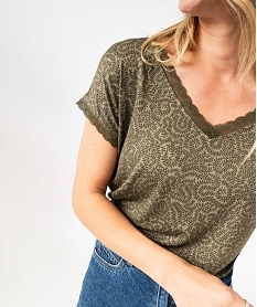 tee-shirt a manches ultra courtes et col v en dentelle femme vert t-shirts manches courtesE634601_2
