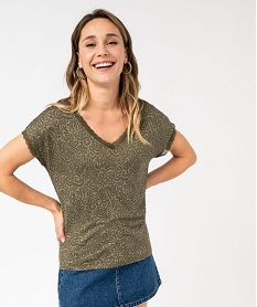tee-shirt a manches ultra courtes et col v en dentelle femme vert t-shirts manches courtesE634601_4