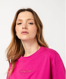 tee-shirt court a manches courtes avec message brode femme rose t-shirts manches courtesE634901_2