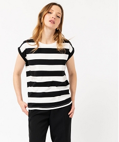 tee-shirt raye a manches ultra courtes femme noir t-shirts manches courtesE635101_3