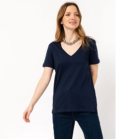 tee-shirt a manches courtes avec col v roulotte femme bleu t-shirts manches courtesE635301_2