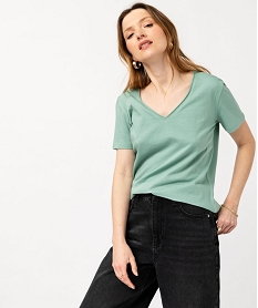 GEMO Tee-shirt à manches courtes avec col V roulotté femme vert vif