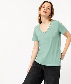 tee-shirt a manches courtes avec col v roulotte femme vert t-shirts manches courtesE635401_2