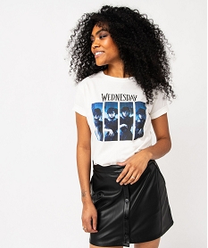 GEMO Tee-shirt manches courtes imprimé femme - Wednesday blanc chine