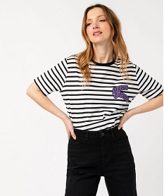 GEMO Tee-shirt à manches courtes rayé femme - Wednesday Imprimé