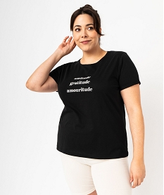 tee-shirt a manches courtes avec message femme grande taille noir t-shirts manches courtesE637101_2