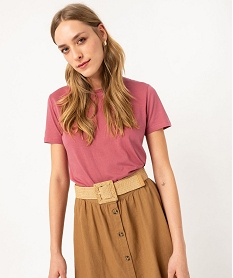 GEMO Tee-shirt à manches courtes et col rond femme rose vif