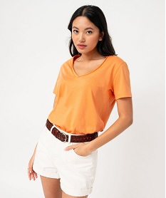 GEMO Tee-shirt à manches courtes avec col V roulotté femme orange standard