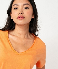 tee-shirt a manches courtes avec col v roulotte femme orange t-shirts manches courtesE637301_2
