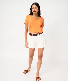 tee-shirt a manches courtes avec col v roulotte femme orangeE637301_4