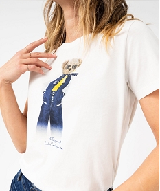 tee-shirt manches courtes ample imprime femme - lulucastagnette beigeE637401_2