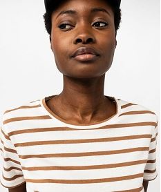 tee-shirt femme raye a manches courtes et col rond beige t-shirts manches courtesE637601_2