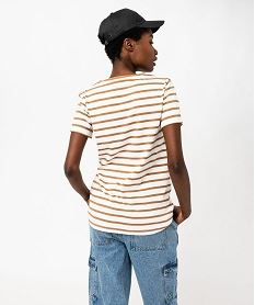 tee-shirt femme raye a manches courtes et col rond beige t-shirts manches courtesE637601_3