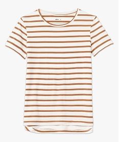 tee-shirt femme raye a manches courtes et col rond beige t-shirts manches courtesE637601_4