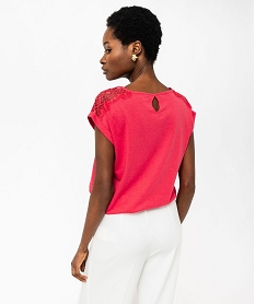 tee-shirt a manches courtes avec epaules en dentelle femme rose t-shirts manches courtesE638001_3