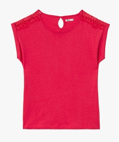 tee-shirt a manches courtes avec epaules en dentelle femme rose t-shirts manches courtesE638001_4