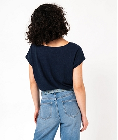 tee-shirt manches courtes coupe loose en lin femme navy t-shirts manches courtesE638601_3