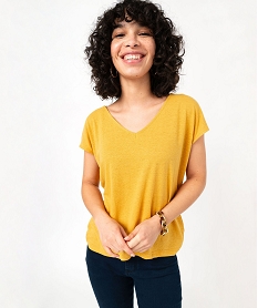 GEMO Tee-shirt manches courtes coupe loose en lin femme Jaune