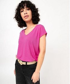 GEMO Tee-shrit manches courtes loose en lin femme Rose