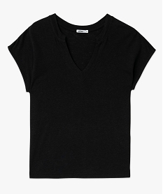tee-shirt a manches courtes en lin femme noir t-shirts manches courtesE639001_4