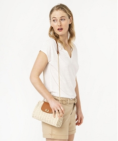 GEMO Tee-shirt à manches courtes en lin femme blanc chine
