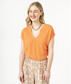 GEMO Tee-shirt à manches courtes en lin femme orange standard