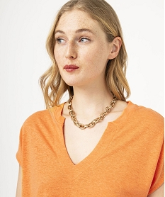 tee-shirt a manches courtes en lin femme orange t-shirts manches courtesE639201_2