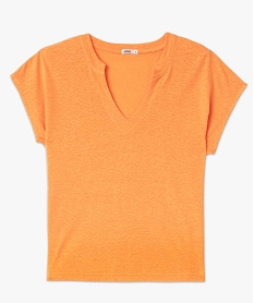 tee-shirt a manches courtes en lin femme orangeE639201_4