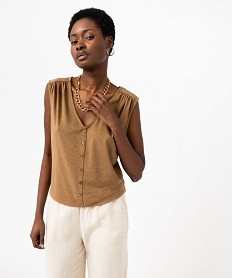 GEMO Débardeur en maille pailletée avec boutons femme marron vif