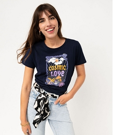 GEMO Tee-shirt à manches courtes avec motif bohème femme Bleu