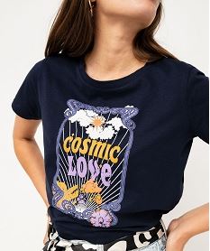 tee-shirt a manches courtes avec motif boheme femme bleu t-shirts manches courtesE639801_2
