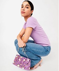 GEMO Tee-shirt manches courtes en maille côtelée femme violet standard