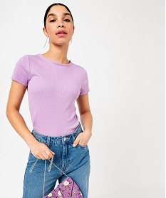 tee-shirt manches courtes en maille cotelee femme violet t-shirts manches courtesE640201_2