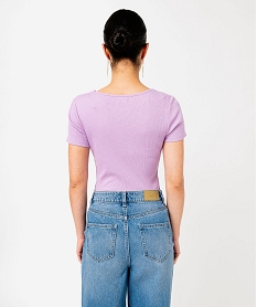 tee-shirt manches courtes en maille cotelee femme violet t-shirts manches courtesE640201_3
