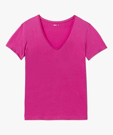 tee-shirt a manches courtes avec col v roulotte femme rose t-shirts manches courtesE640301_4