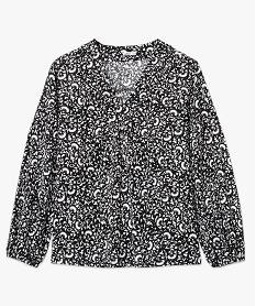 tee-shirt imprime a manches longues a col v femme grande taille noir t-shirts manches longuesE640601_4