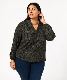GEMO Tee-shirt imprimé à manches longues à col V femme grande taille Rouge