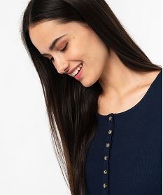 tee-shirt manches longues col tunisien en maille cotelee femme bleu t-shirts manches longuesE640801_2