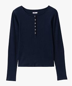 tee-shirt manches longues col tunisien en maille cotelee femme bleu t-shirts manches longuesE640801_4