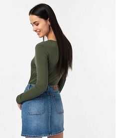 tee-shirt a manches longues et col v en dentelle femme vert t-shirts manches longuesE641001_3