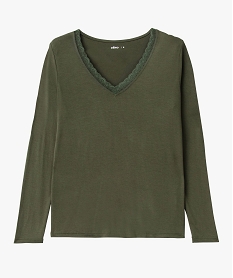 tee-shirt a manches longues et col v en dentelle femme vert t-shirts manches longuesE641001_4