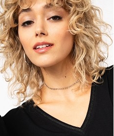 tee-shirt a manches longues avec col v scintillant femme noir t-shirts manches longuesE641201_2