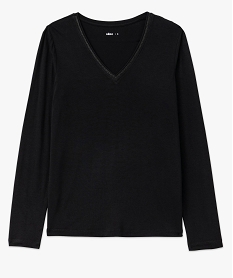 tee-shirt a manches longues avec col v scintillant femme noir t-shirts manches longuesE641201_4