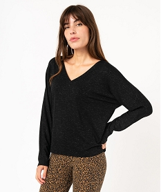 tee-shirt a manches longues a double col v femme noirE641401_1