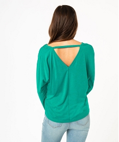 tee-shirt a manches longues a double col v femme vert t-shirts manches longuesE641501_3
