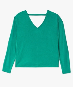 tee-shirt a manches longues a double col v femme vert t-shirts manches longuesE641501_4